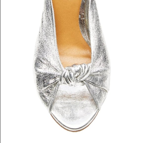 Used once Veronica Beard Pari Silver Foil Metallic Slide Peeptoe Pumps Heels - Picture 3 of 8